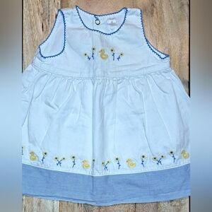 Carters, white & blue pinstripe duck and flower dress, 9m, excellent condition